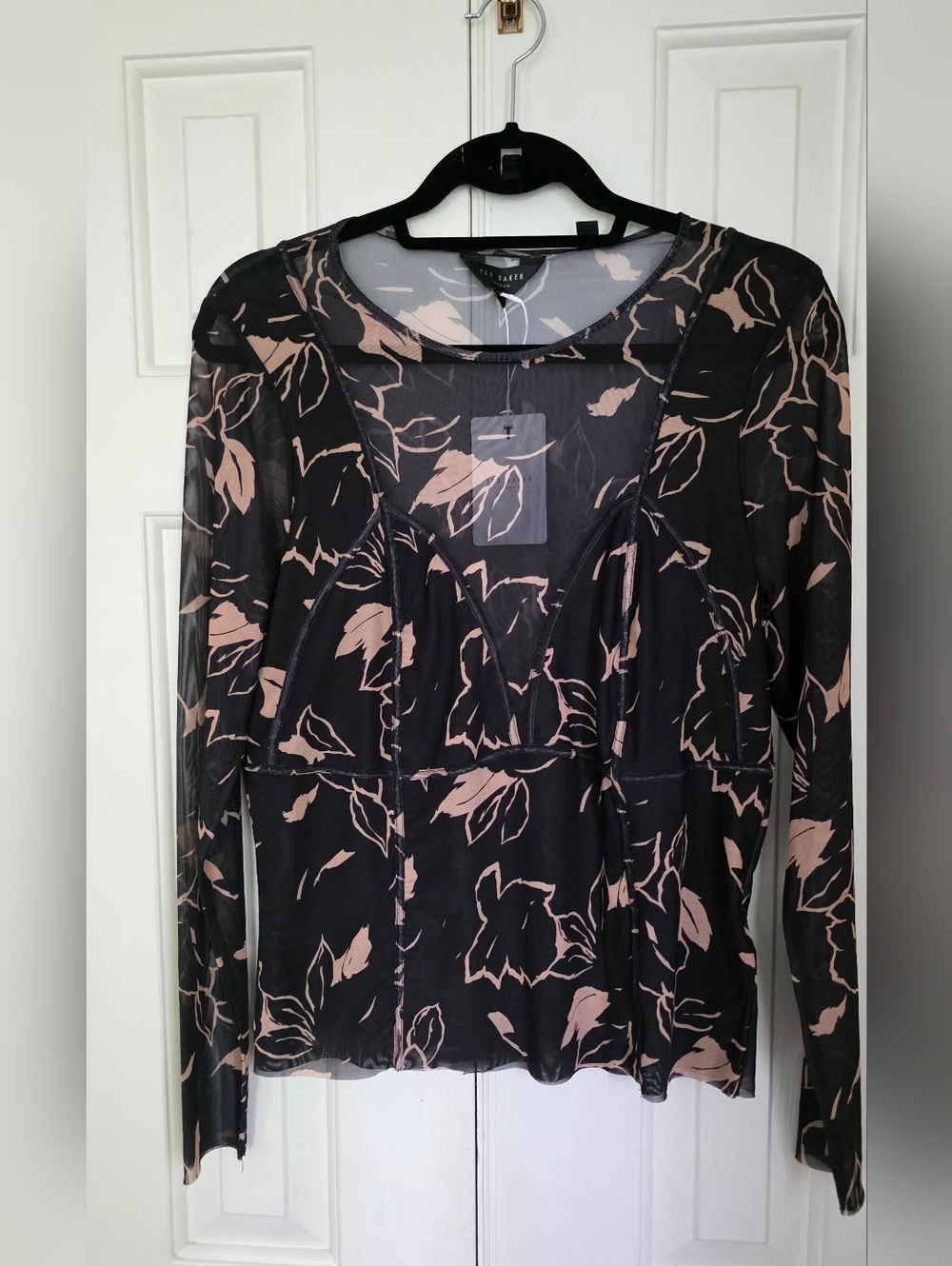 Ted Baker Seaming Jersey Black Mesh - Floral Print